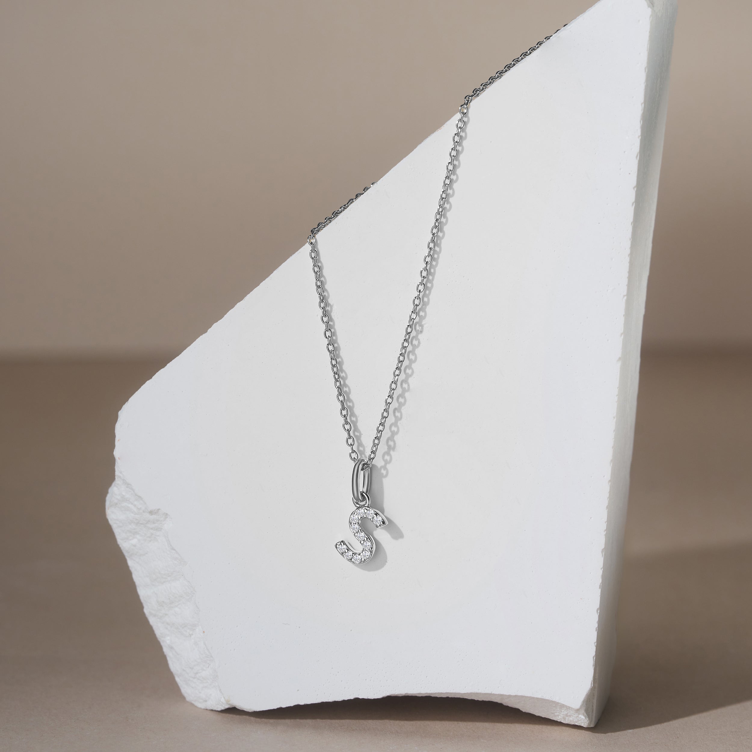 Love Letter Initial S Lab Diamond Necklace set in 925 Sterling Silver